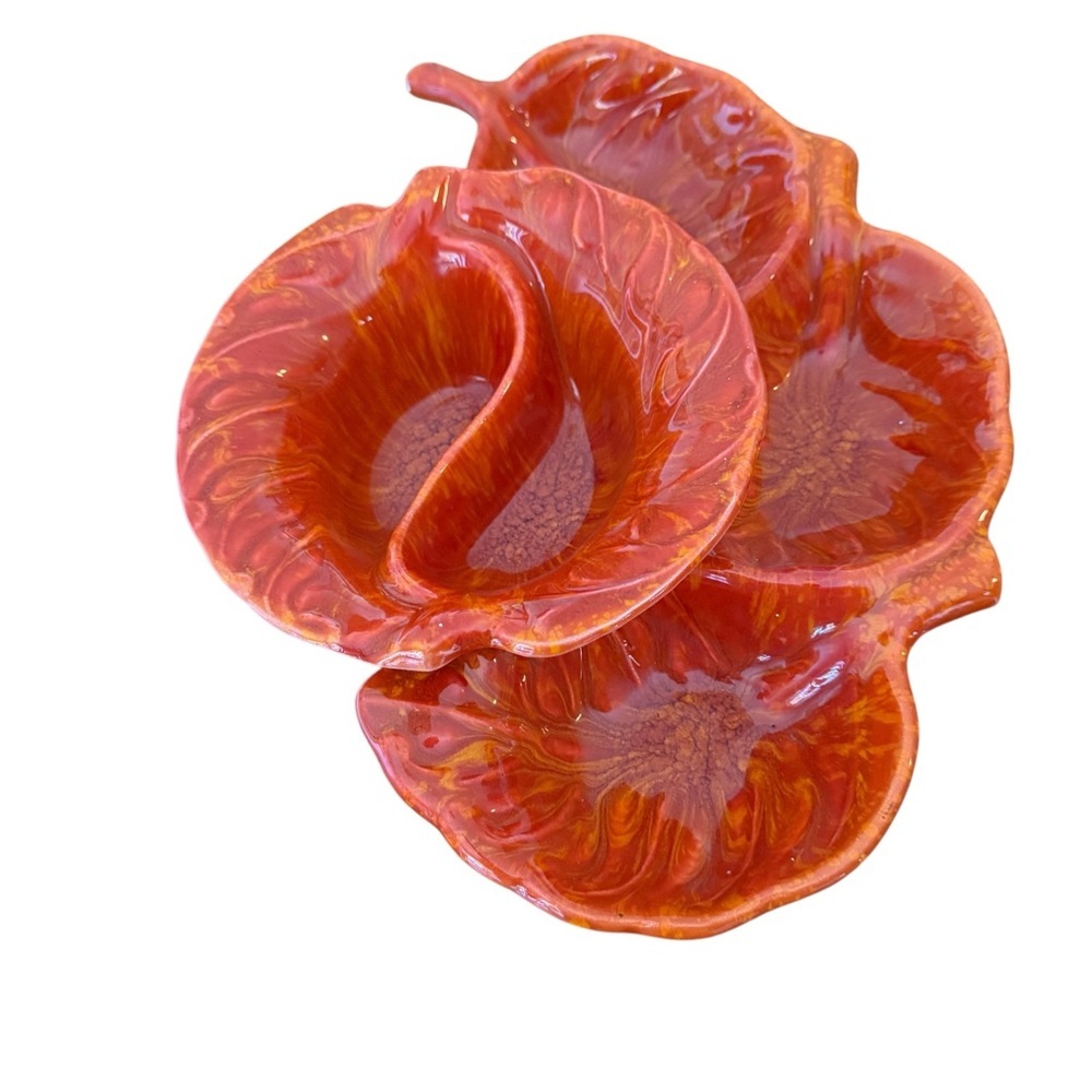 Mid Century Vintage Burnt Orange California Pottery Divided Serving Dish 2229